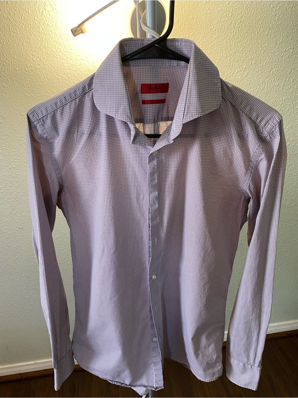 HUGO Men's Light Purple Micro-Check Dress Shirt